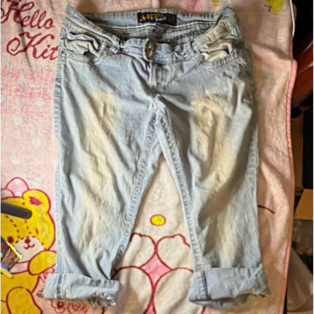 Vintage Angels Y2K Cuffed Denim Capri Jeans Light Wash Double Button 17